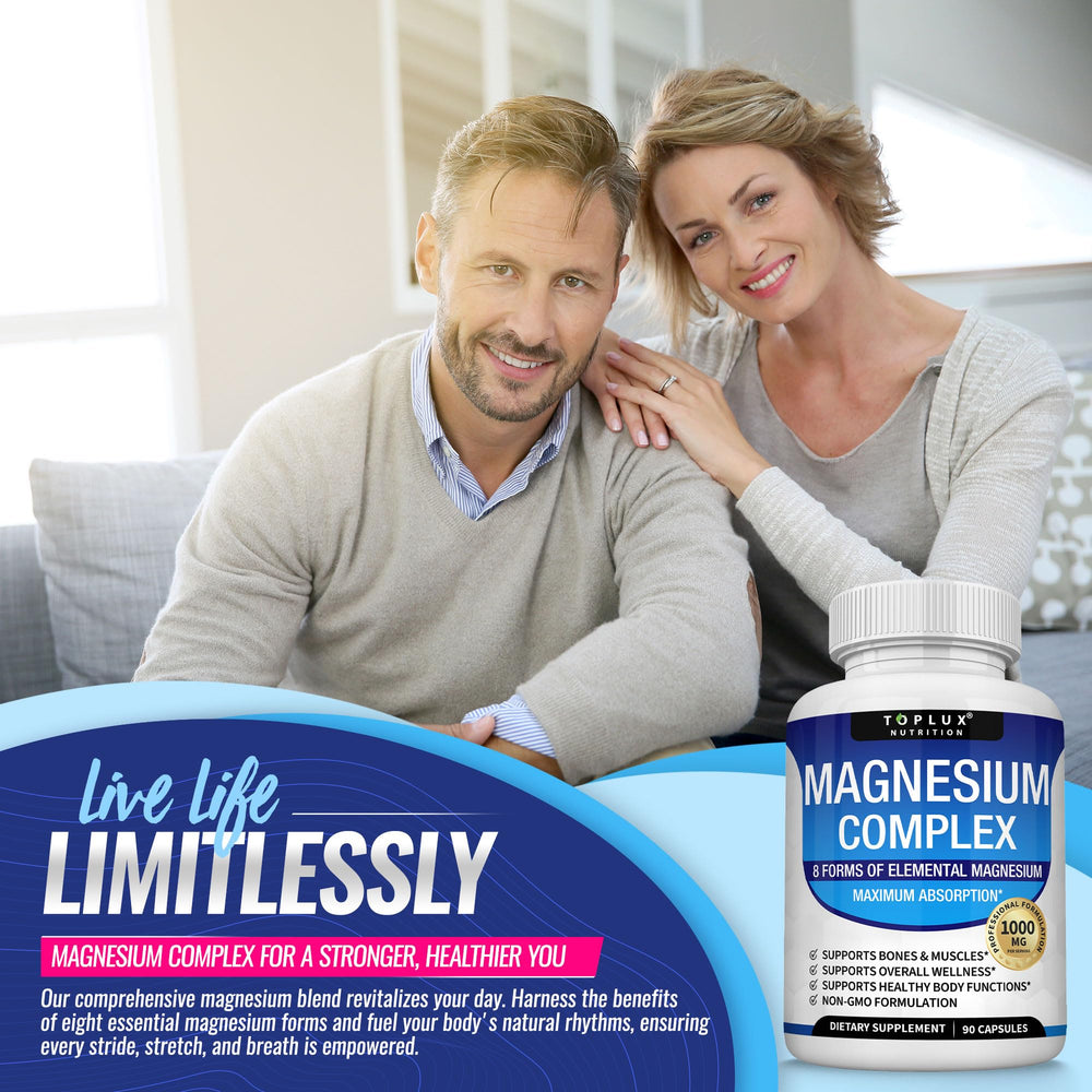 Etiqueta nutricional Toplux Magnesium Complex 8 con información clara de ingredientes
