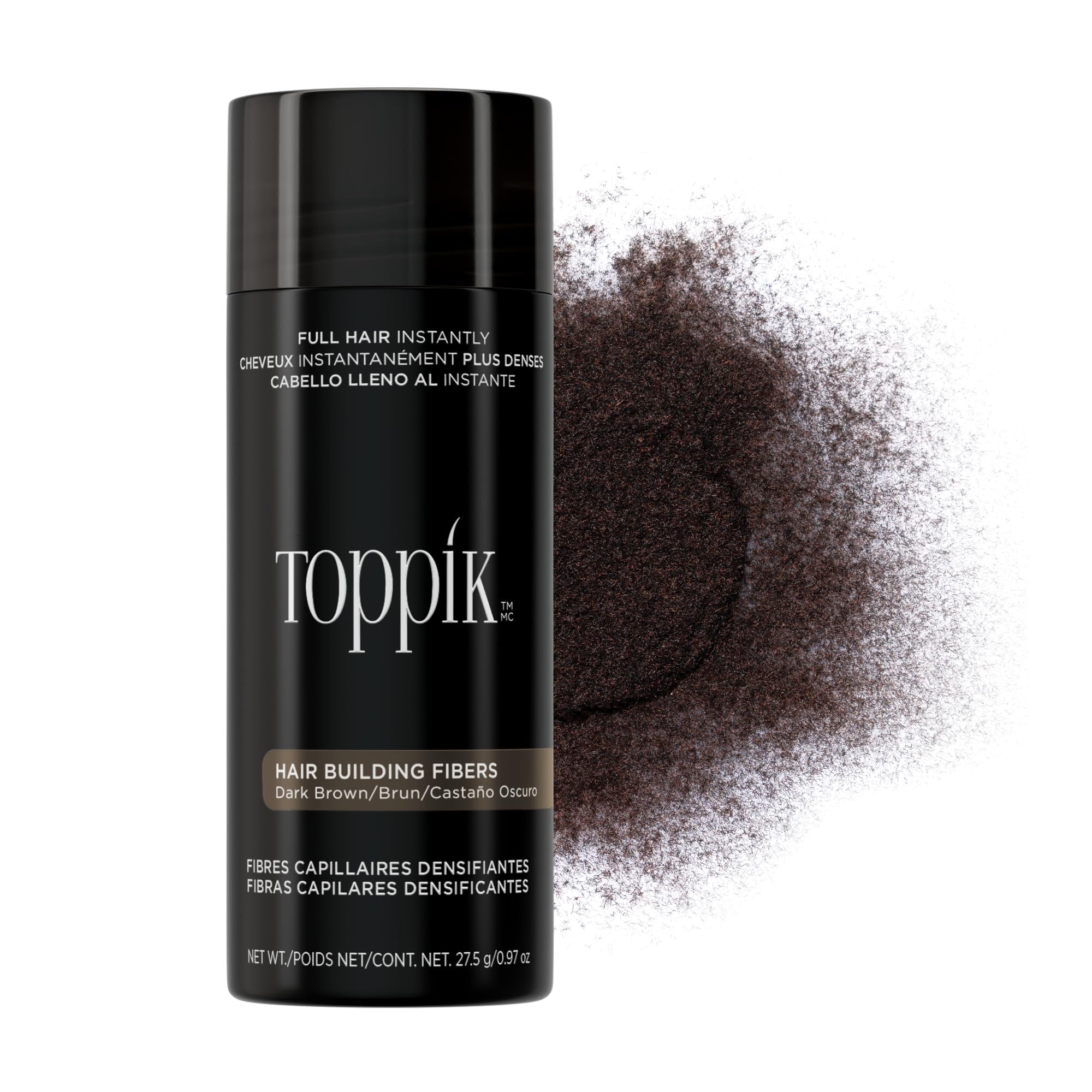 TOPPIK envase frontal Dark Brown mostrando tamaño y diseño