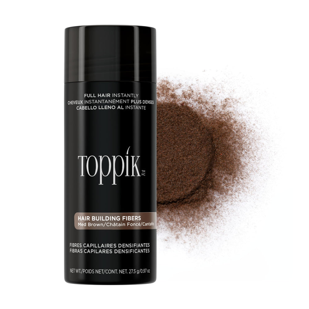 Toppik envase frontal Medium Brown mostrando tamaño y color