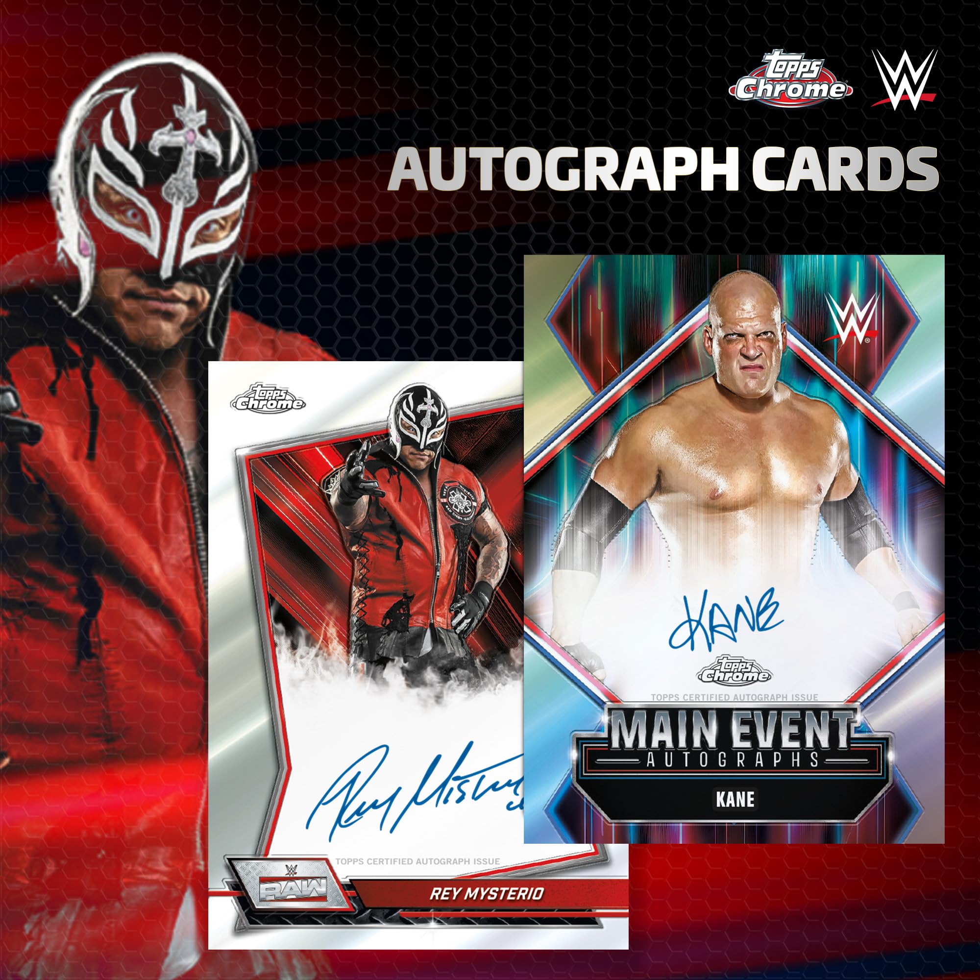 Caja Topps Chrome WWE en mano para mostrar tamaño y escala