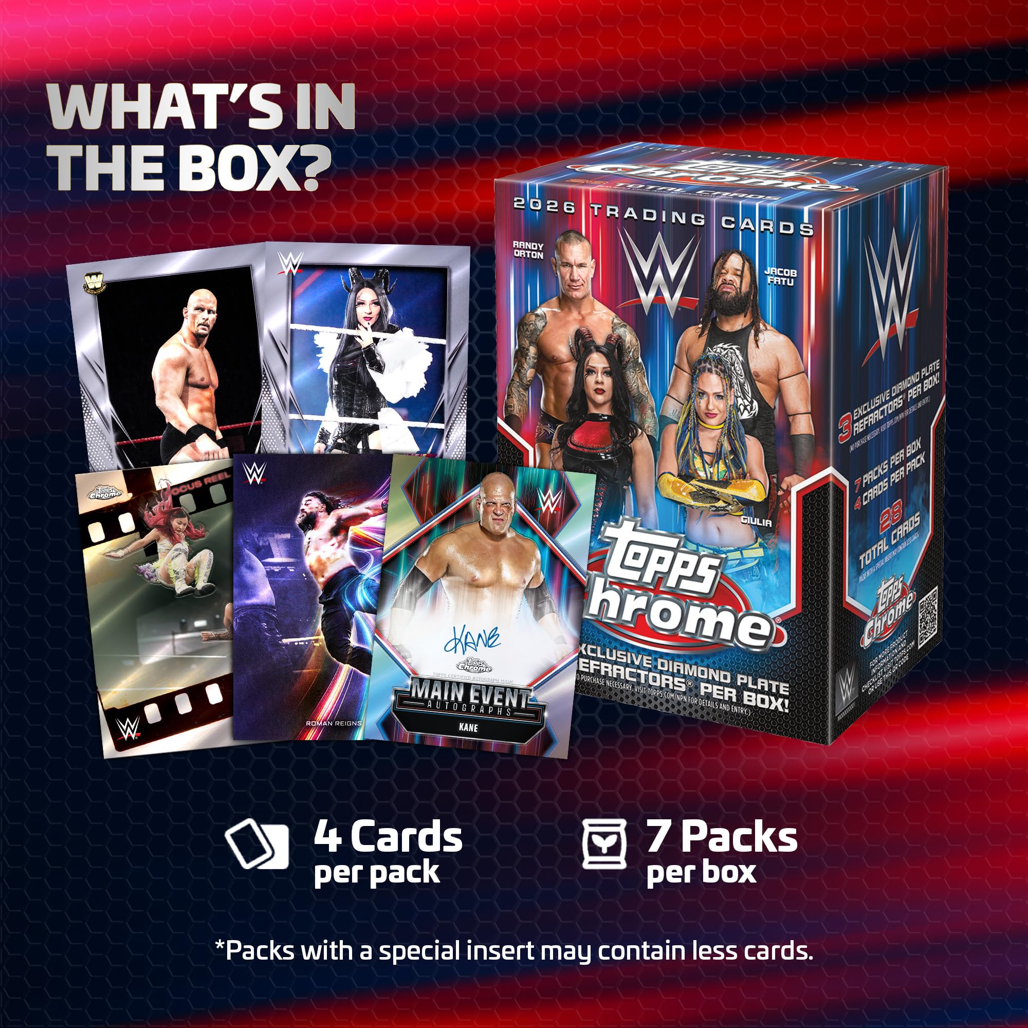 Display en vitrina con cartas Topps Chrome WWE para exhibición