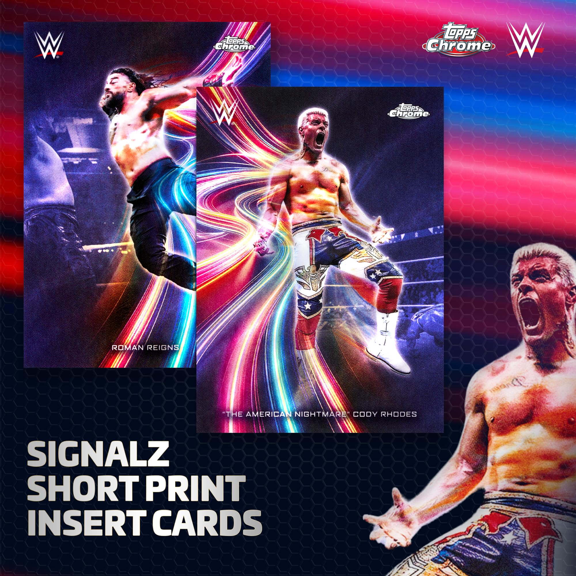 Reverso checklist Topps Chrome WWE mostrando número y detalles