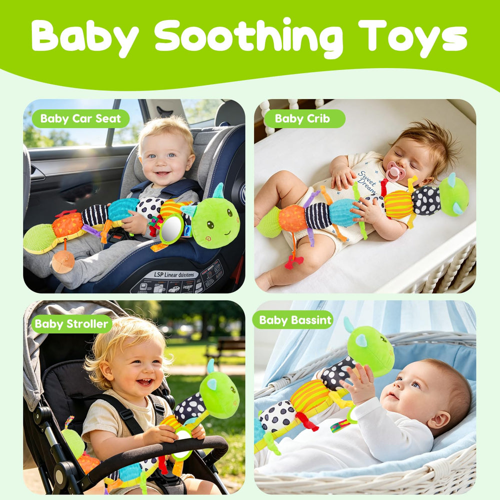 Topsochir oruga sobre alfombra de juego promoviendo tummy time