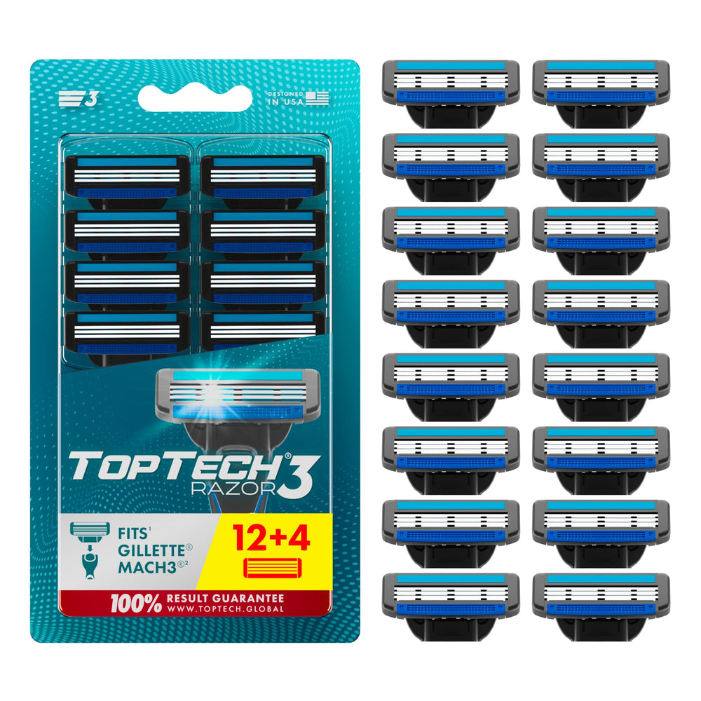 Toptech cartucho frente mostrando diseño y compatibilidad Gillette Mach3 con mejor apurado