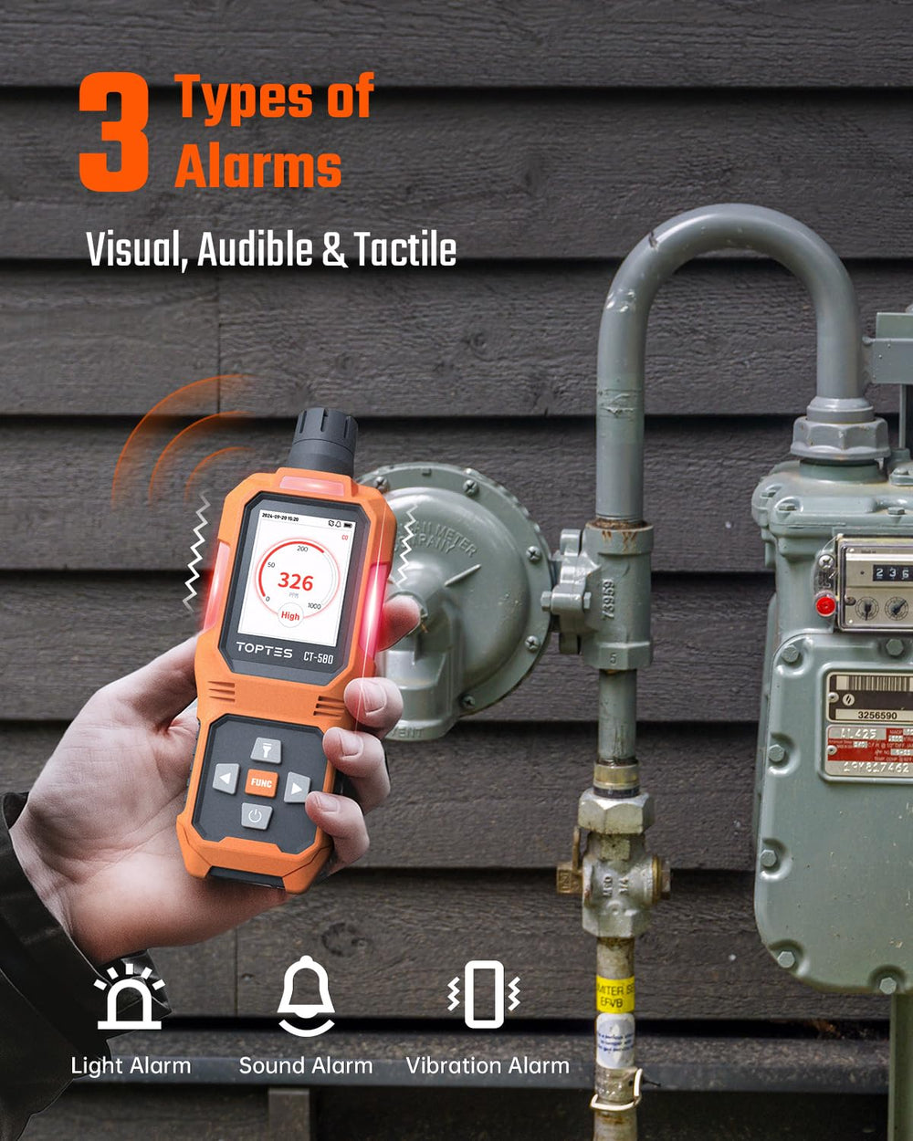 TOPTES CT-580 held in hand to show compact size and portable convenience