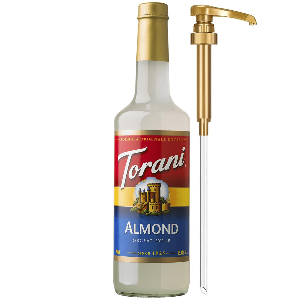 Torani botella frontal mostrando etiqueta y presentación, aporta sabor distintivo