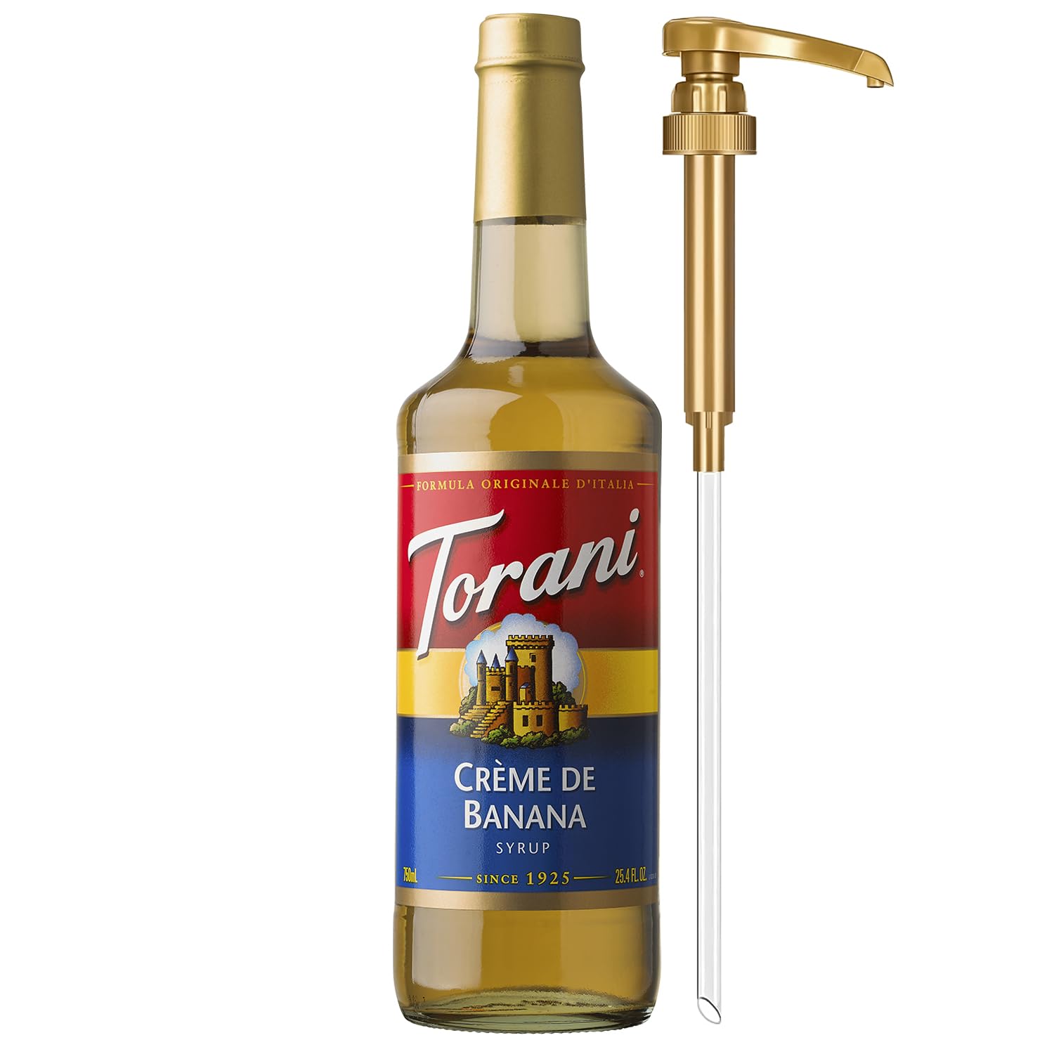 Torani botella frontal mostrando etiqueta y tamaño 750 ml facil uso