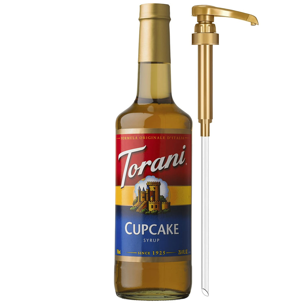 Torani botella frontal mostrando el jarabe cupcake y su presentación