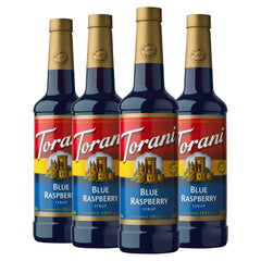 Torani frambuesa azul botella frontal, visibilidad de marca y uso profesional