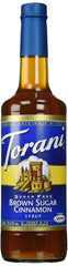 Torani botella frontal 750 ml mostrando etiqueta y sabor canela