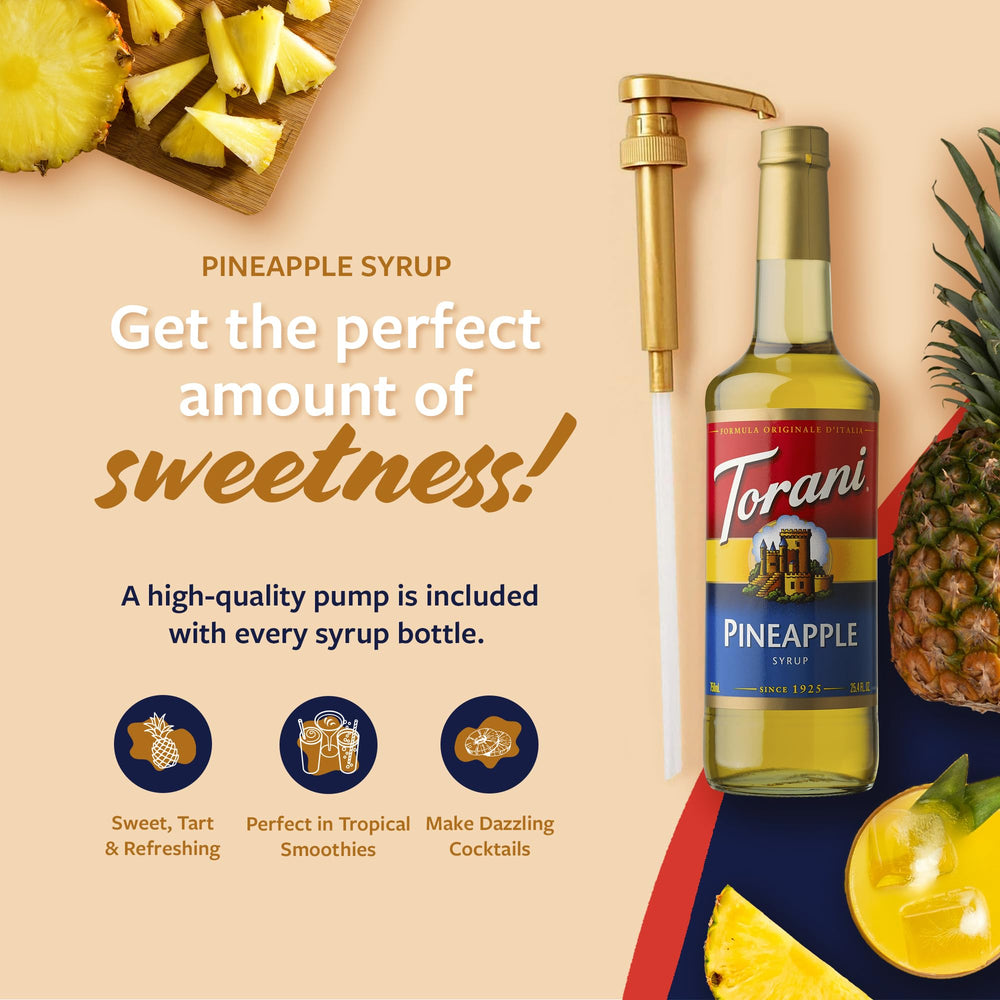 Primer plano de la textura del jarabe Torani piña, consistente y fácil de mezclar