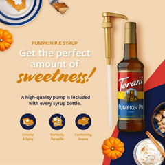 Torani vertido en café latte aportando sabor a tarta de calabaza y aroma otoñal