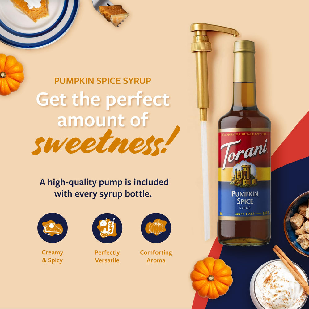 Textura del jarabe Torani Pumpkin Spice vertiéndose, añade aroma y dulzor