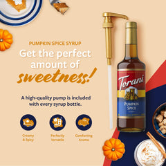 Textura del jarabe Torani Pumpkin Spice vertiéndose, añade aroma y dulzor