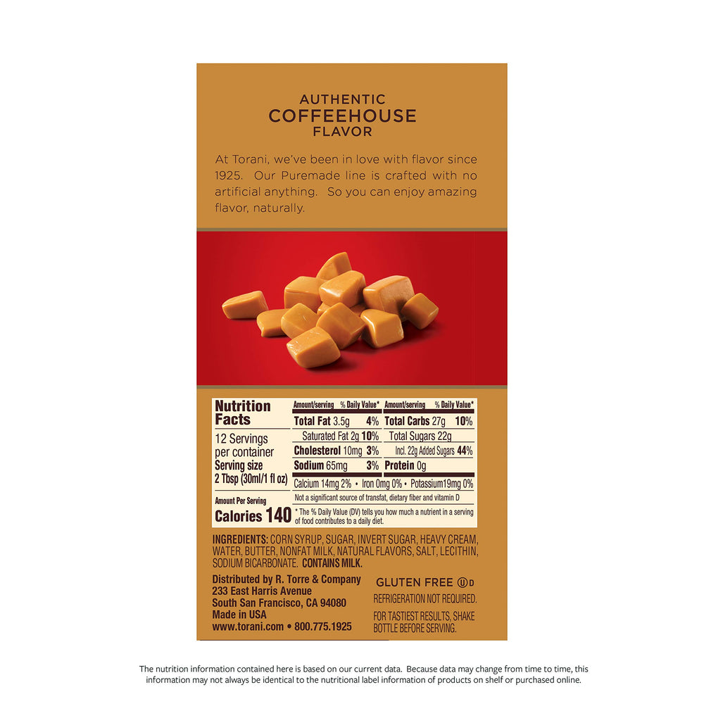 Torani textura cremosa de caramelo cerca para mostrar consistencia y brillo