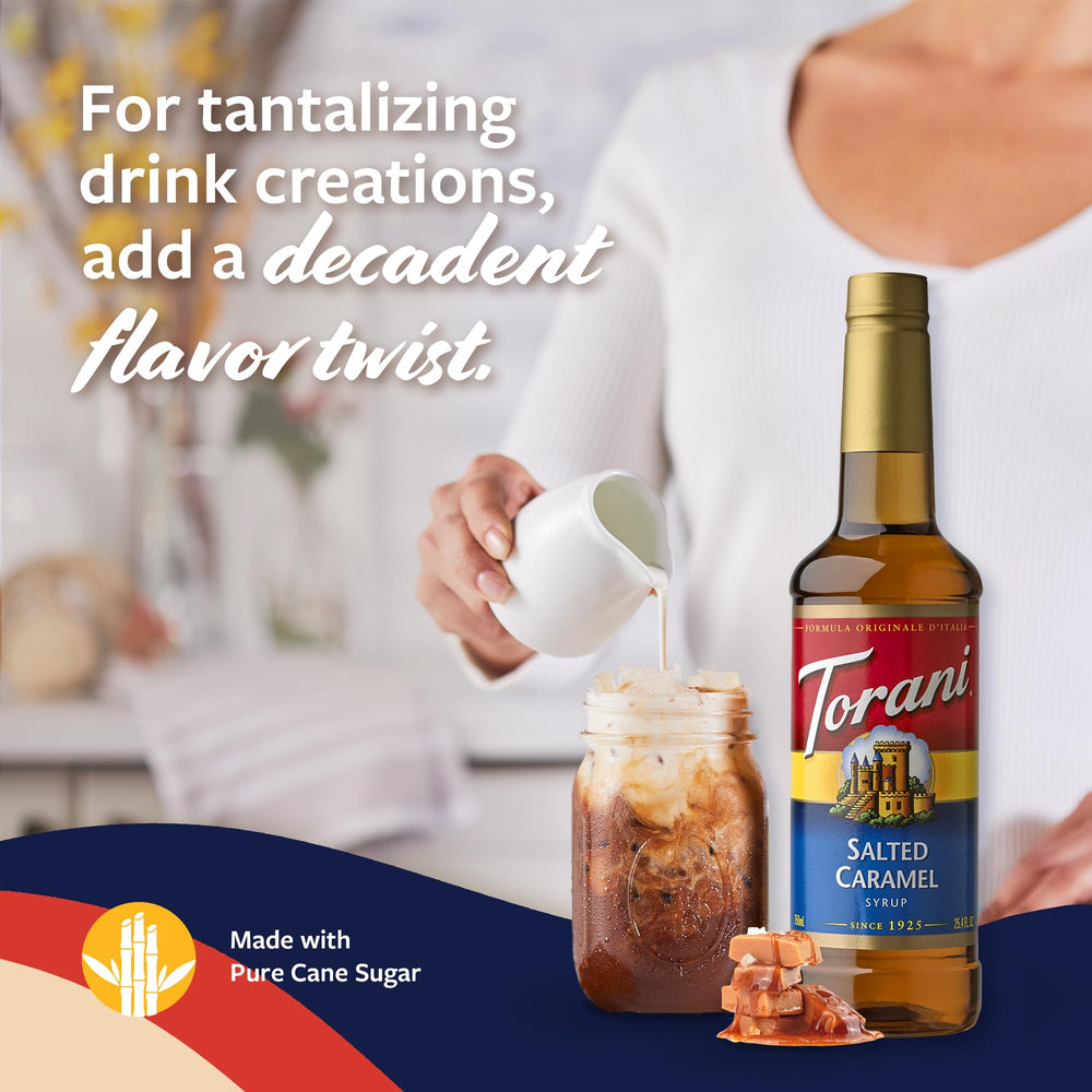 Torani jarabe usado en un latte cremoso realzando el sabor de café
