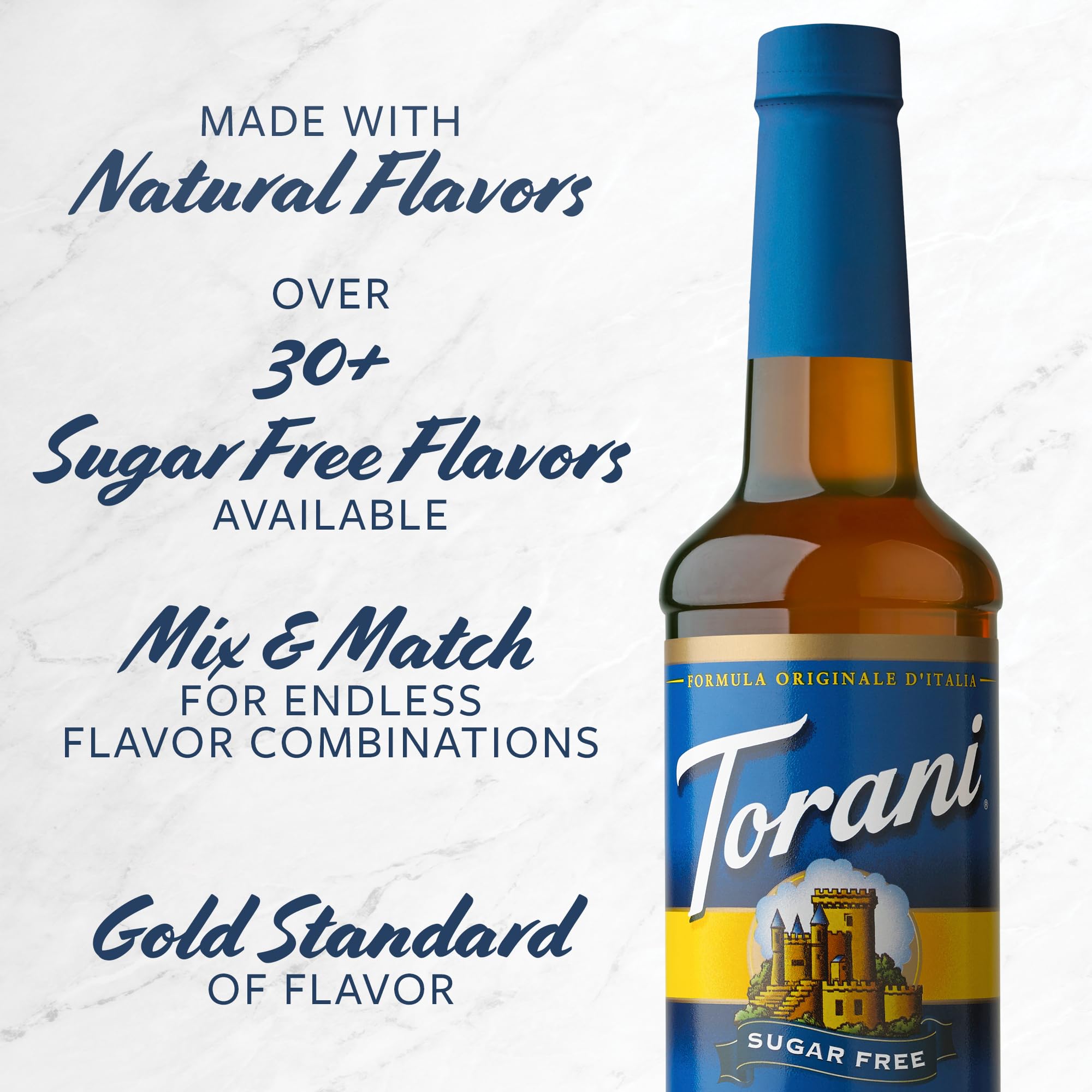 Drizzle of Torani syrup over dessert adding sugar-free chocolate taste