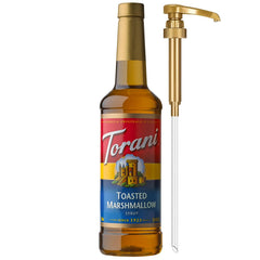Torani botella frontal mostra el tamaño y la marca, aporta control de porciones