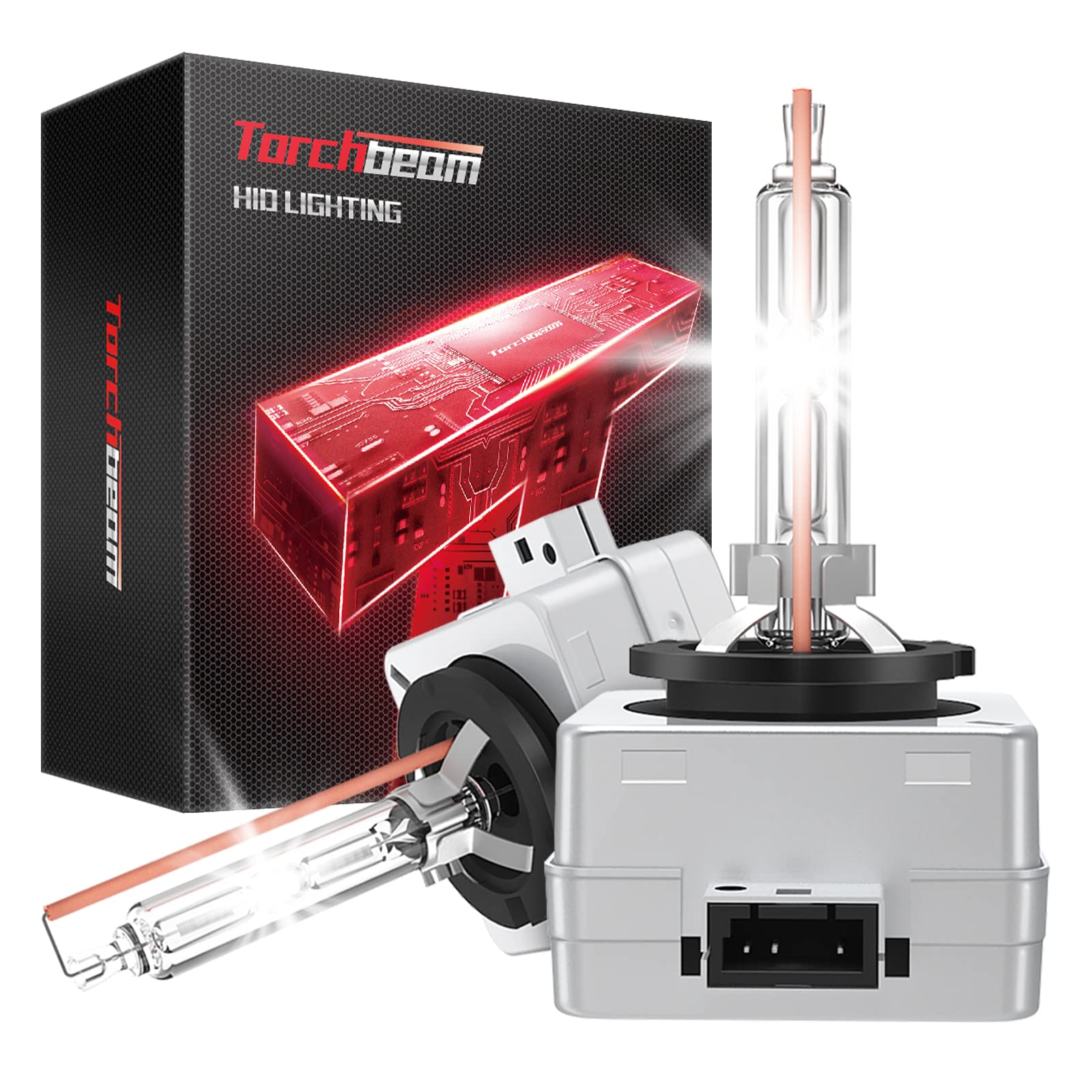 Torchbeam frontal pack de 2 bombillas HID mostrando embalaje y piezas, calidad garantizada