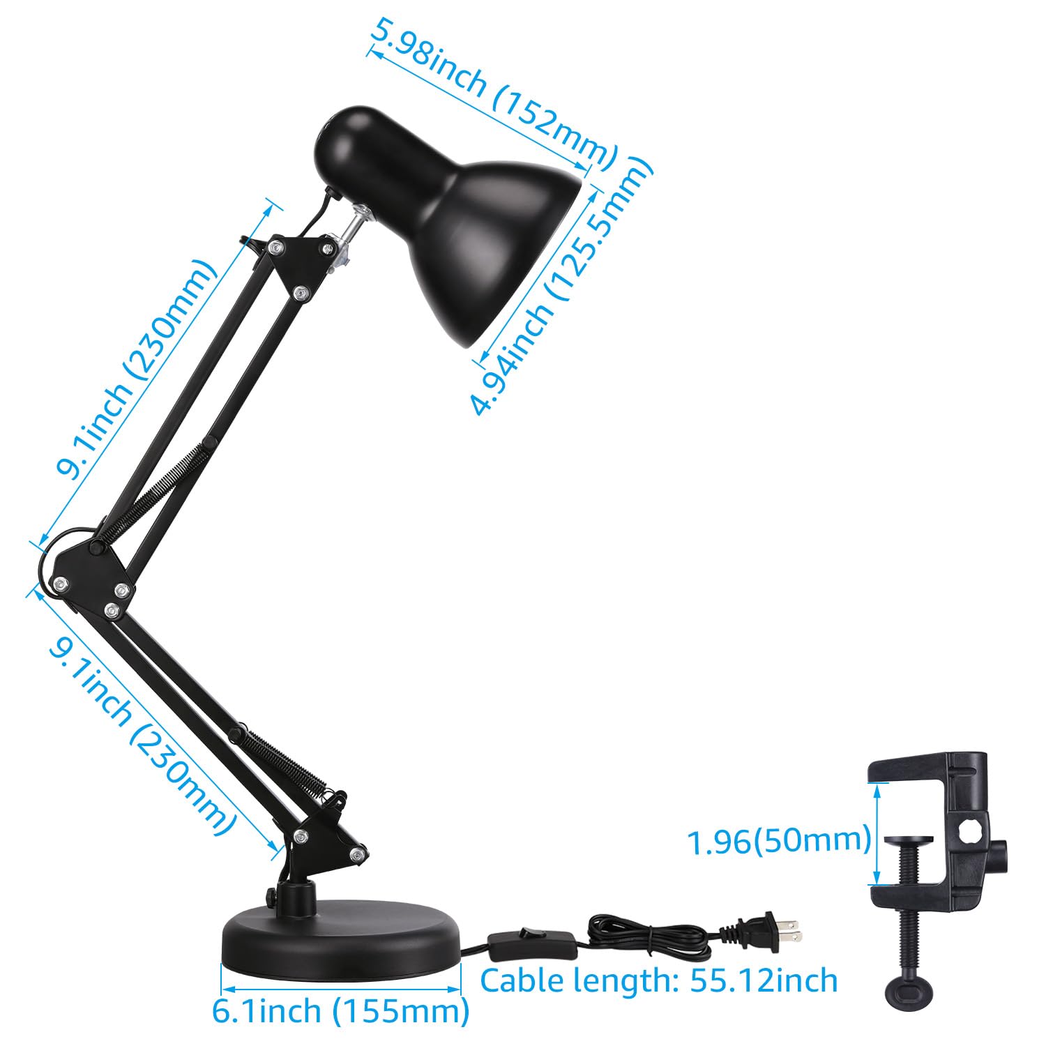 TORCHSTAR side profile showing slim body and 55-inch cord for flexible placement