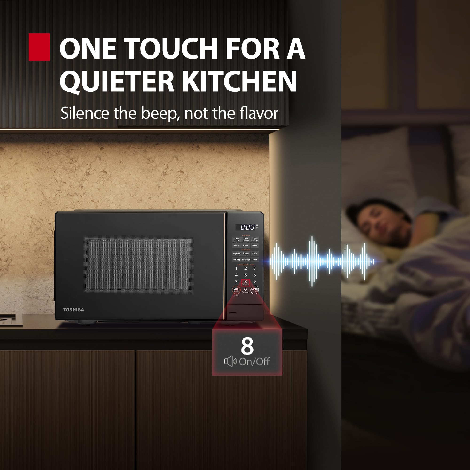 TOSHIBA primer plano de botones One Touch start, inicio rápido y conveniente