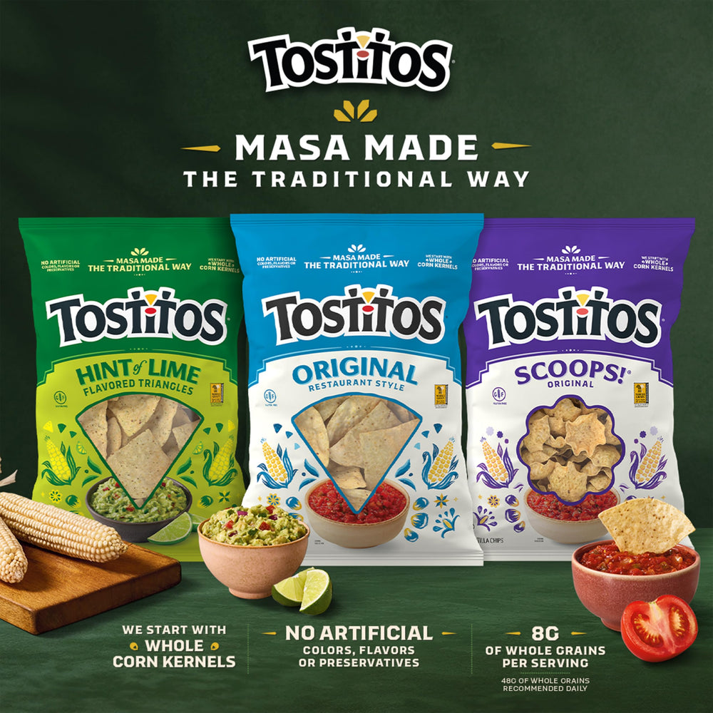 Tostitos vista de porciones individuales listas para llevar y repartir