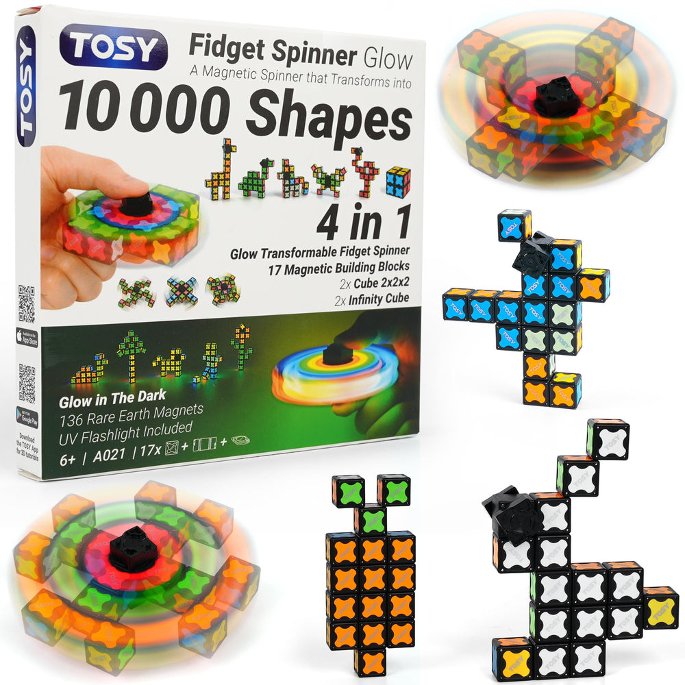 TOSY empaque frontal mostrando bloques y linterna UV para regalo