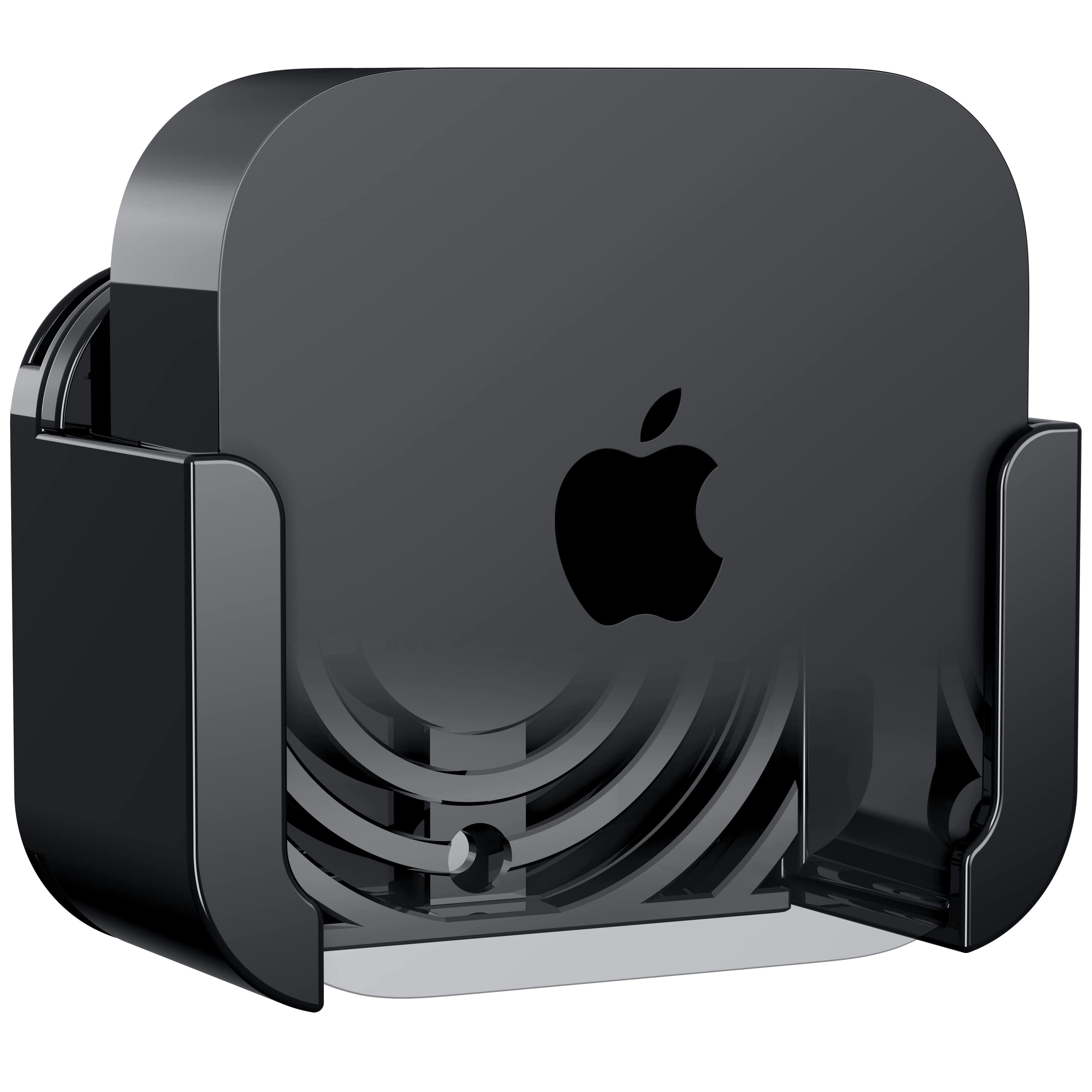 TotalMount mostrando Apple TV montado al televisor con apariencia ordenada y ahorro espacio