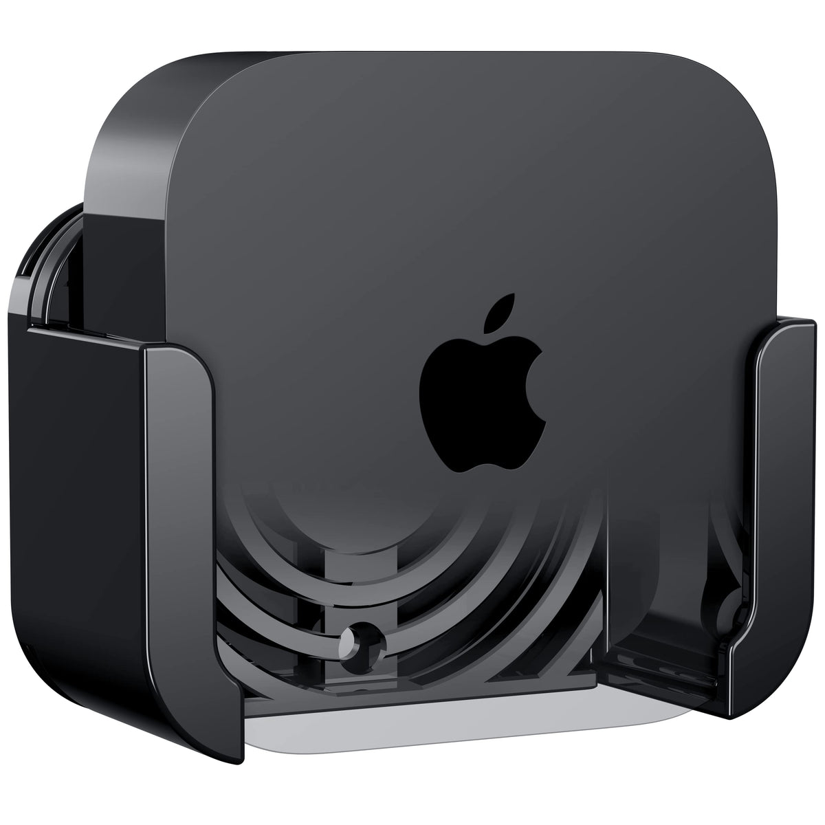 TotalMount mostrando Apple TV montado al televisor con apariencia ordenada y ahorro espacio