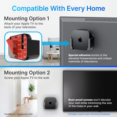 Comparación de tamaño TotalMount y Apple TV para visualizar escala y ajuste seguro