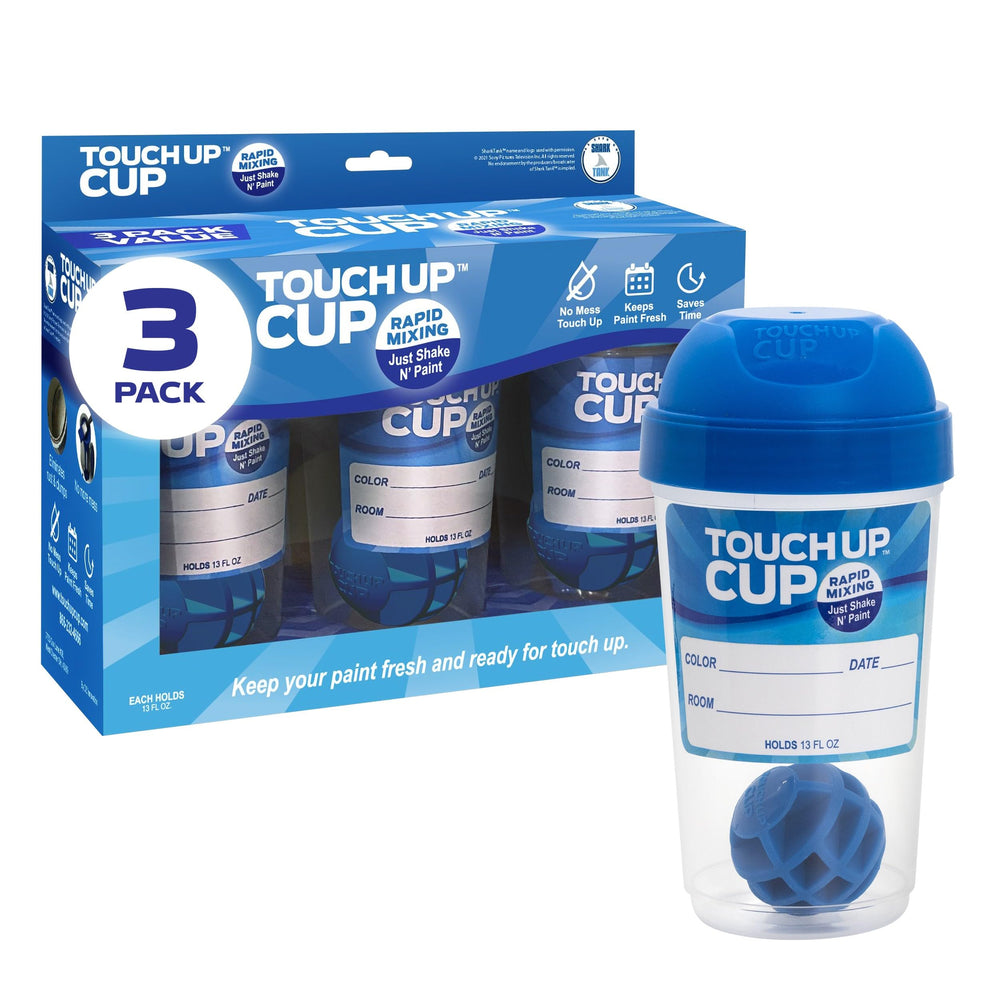 Touch Up Cup vista frontal del paquete de tres, almacenamiento compacto