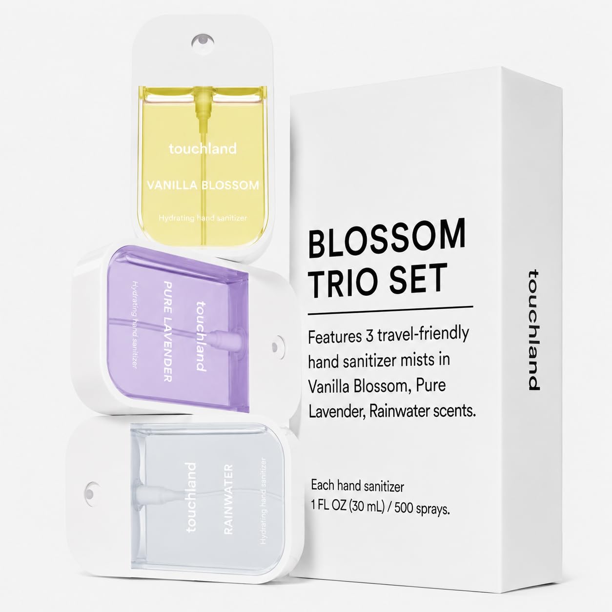 Touchland Blossom Trio niebla de bruma sobre las manos, hidratación inmediata
