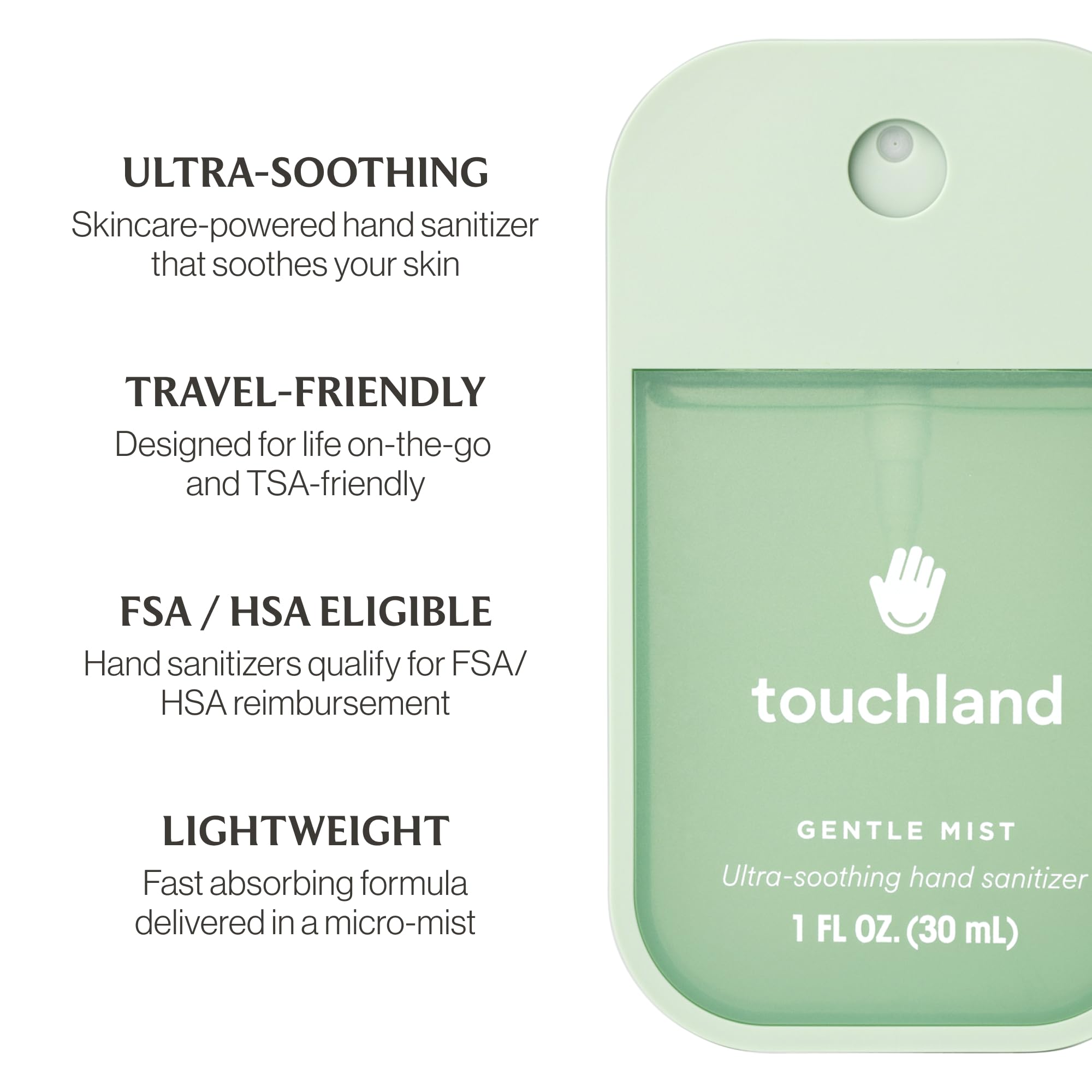 Touchland etiqueta con lista de ingredientes y beneficios visibles