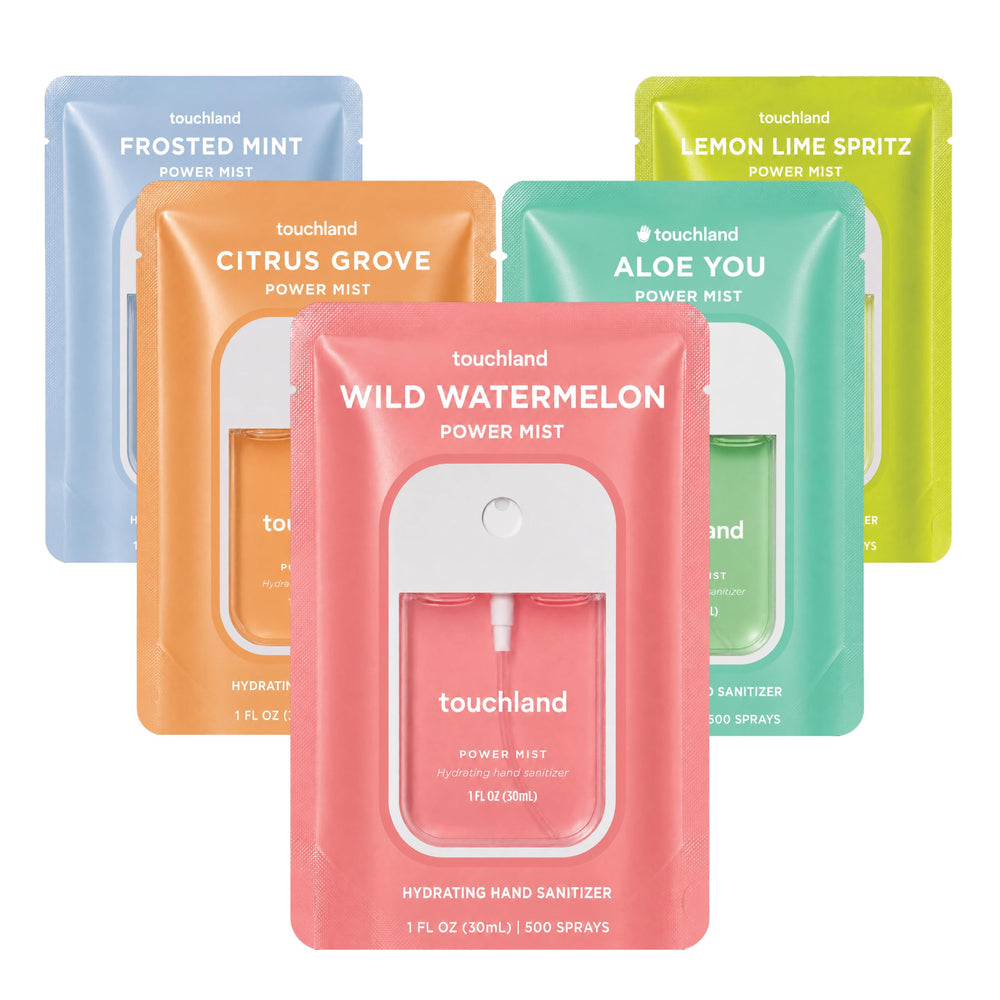 Touchland frontal del pack Fresh 5 mostrando los cinco sprays y beneficios portátiles