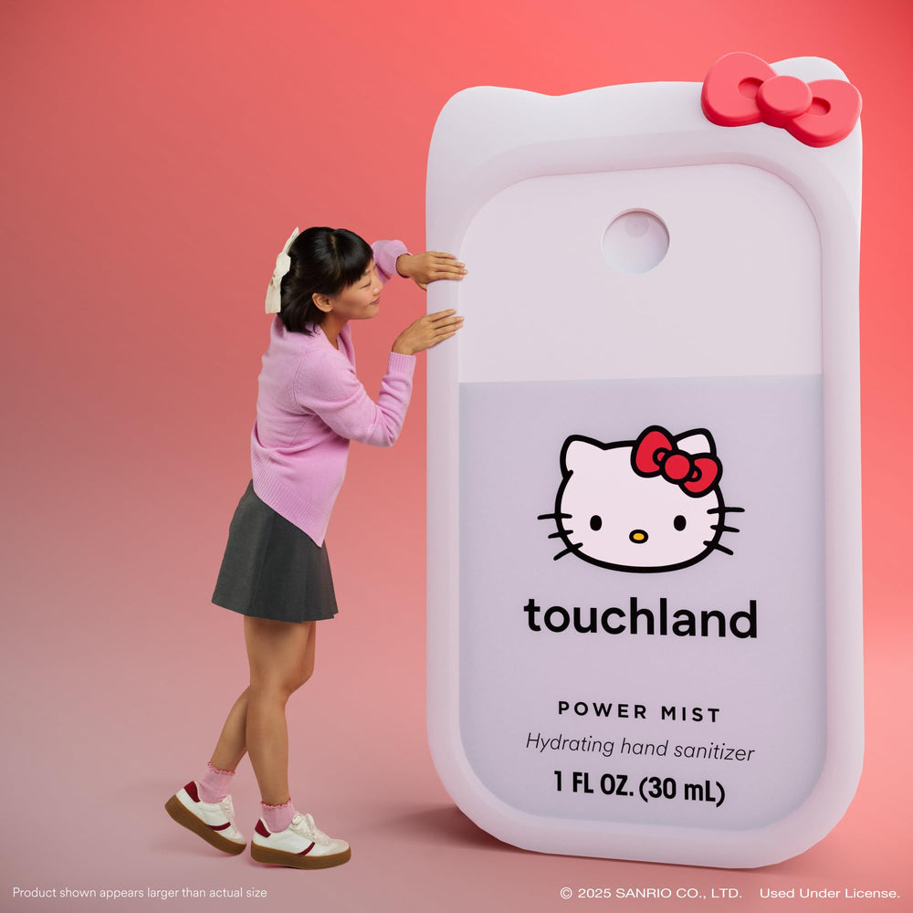 Insignias de premios junto al producto Touchland, confianza en la fórmula