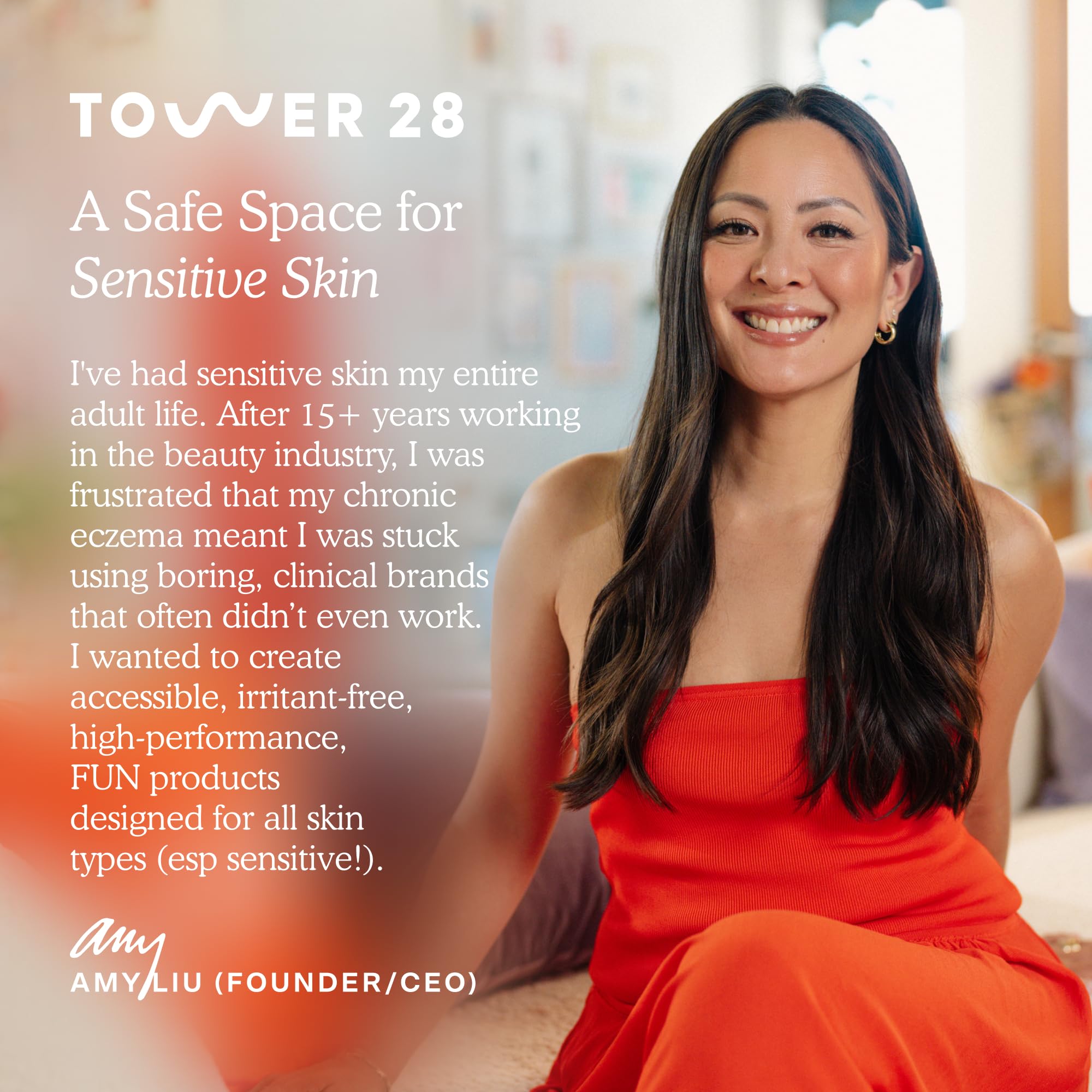 Tower 28 lifestyle en playa transmitiendo look fresco y natural