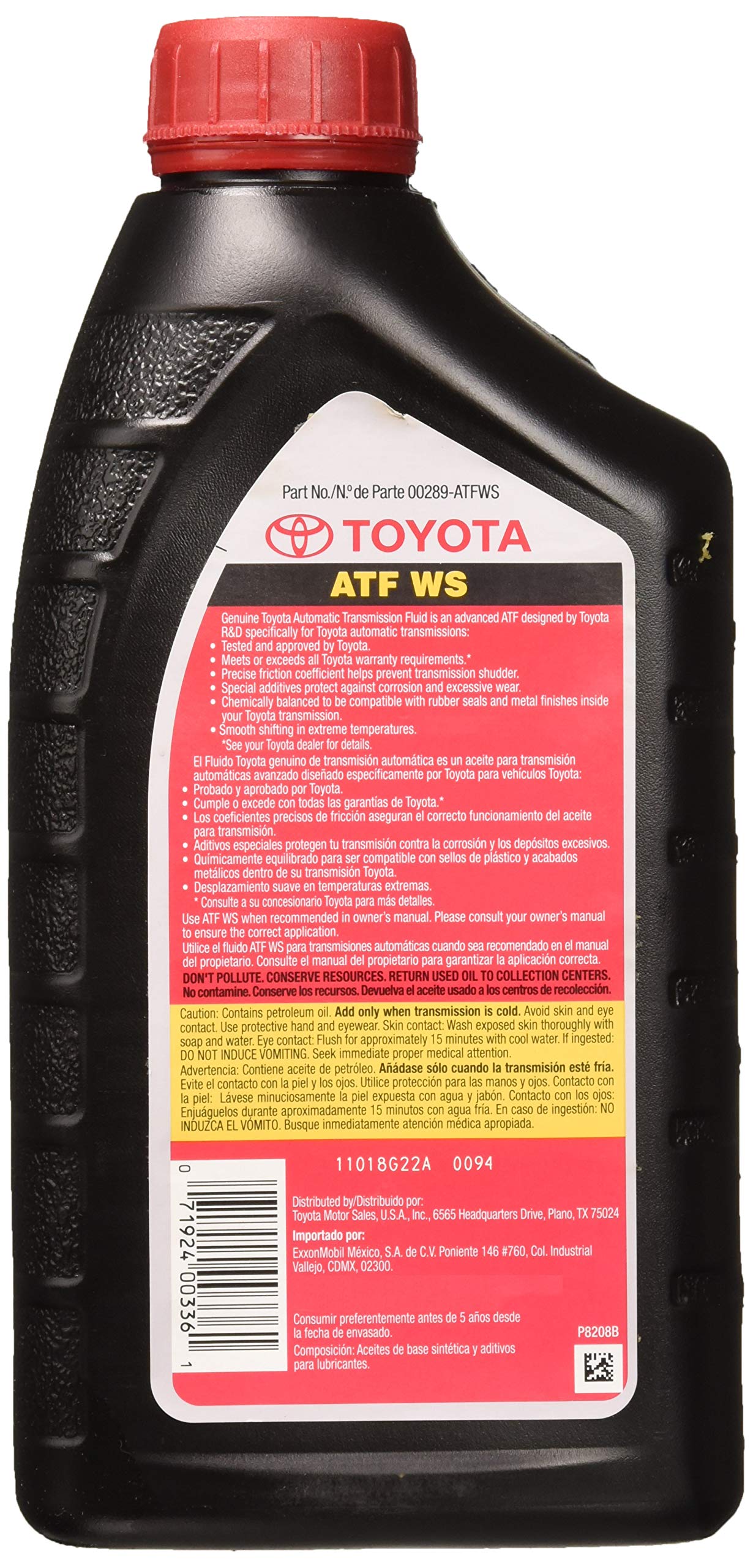 Toyota bottle close-up label highlighting 00289-ATFWS clarity and correct spec