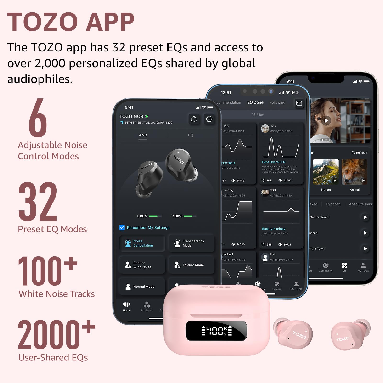 TOZO NC9 en modo transparente en la calle para oír tráfico y mantener seguridad