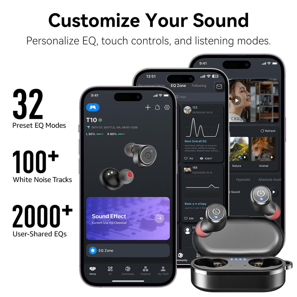 TOZO T10 app con ecualizador ilustrando personalización de sonido