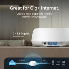 TP‑Link Deco BE25 puertos 2.5G vistos de cerca para backhaul rápido