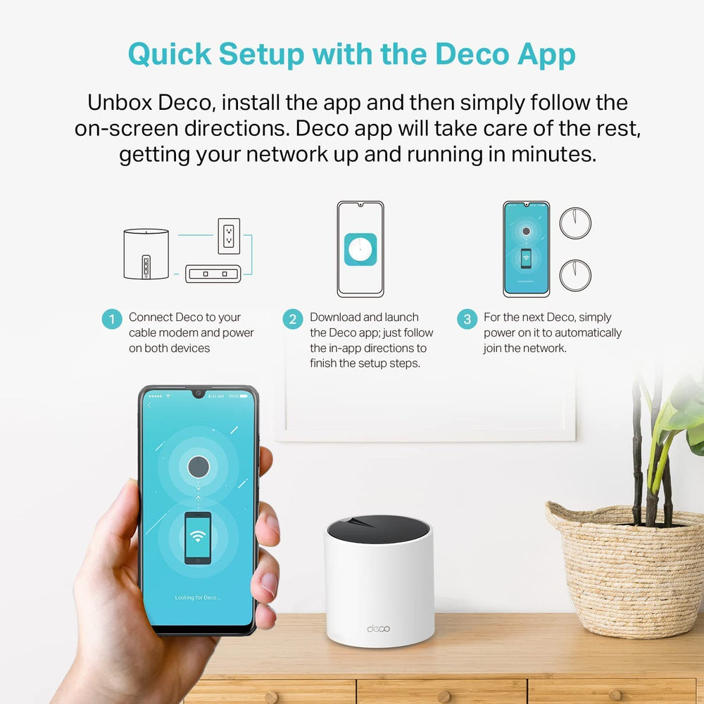 TP‑Link Deco X55 en uso en sala de estar, elimina zonas muertas y buffering