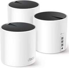 TP‑Link Deco X55 frontal del paquete mostrando unidades y marca, conexión fiable