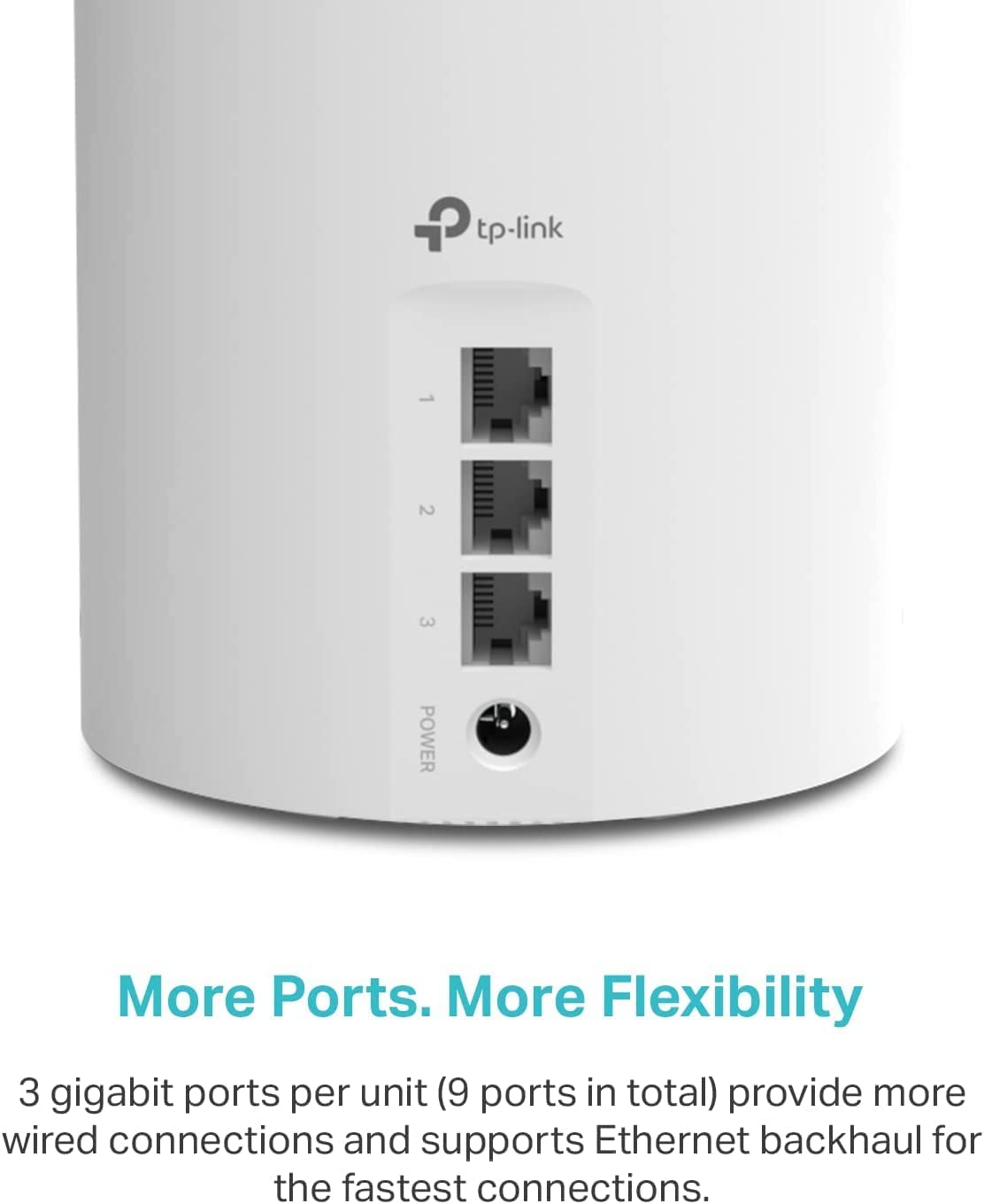 TP‑Link Deco X55 detalle de puertos Gigabit, ofrece conexiones cableadas rápidas