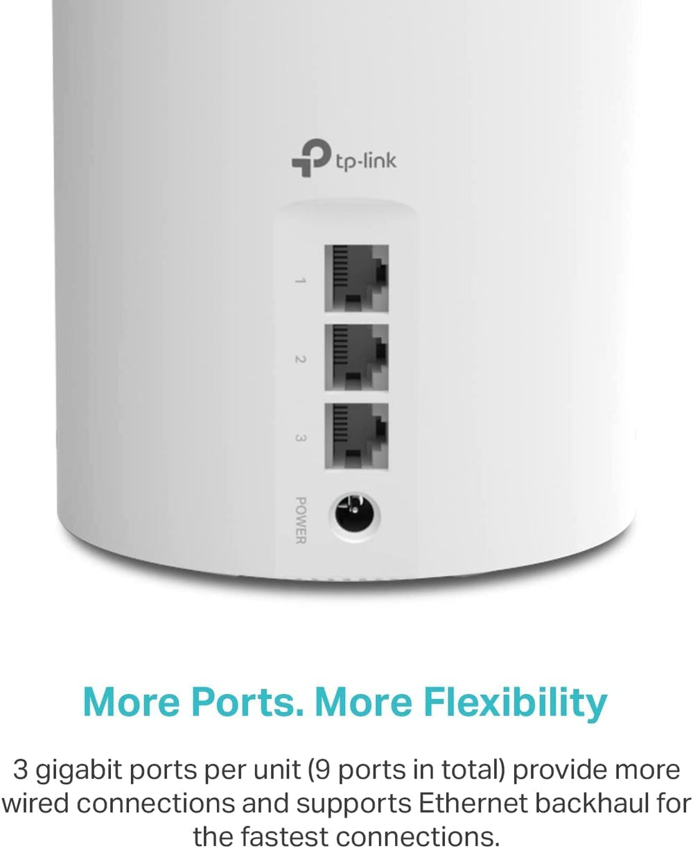 TP‑Link Deco X55 detalle de puertos Gigabit, ofrece conexiones cableadas rápidas