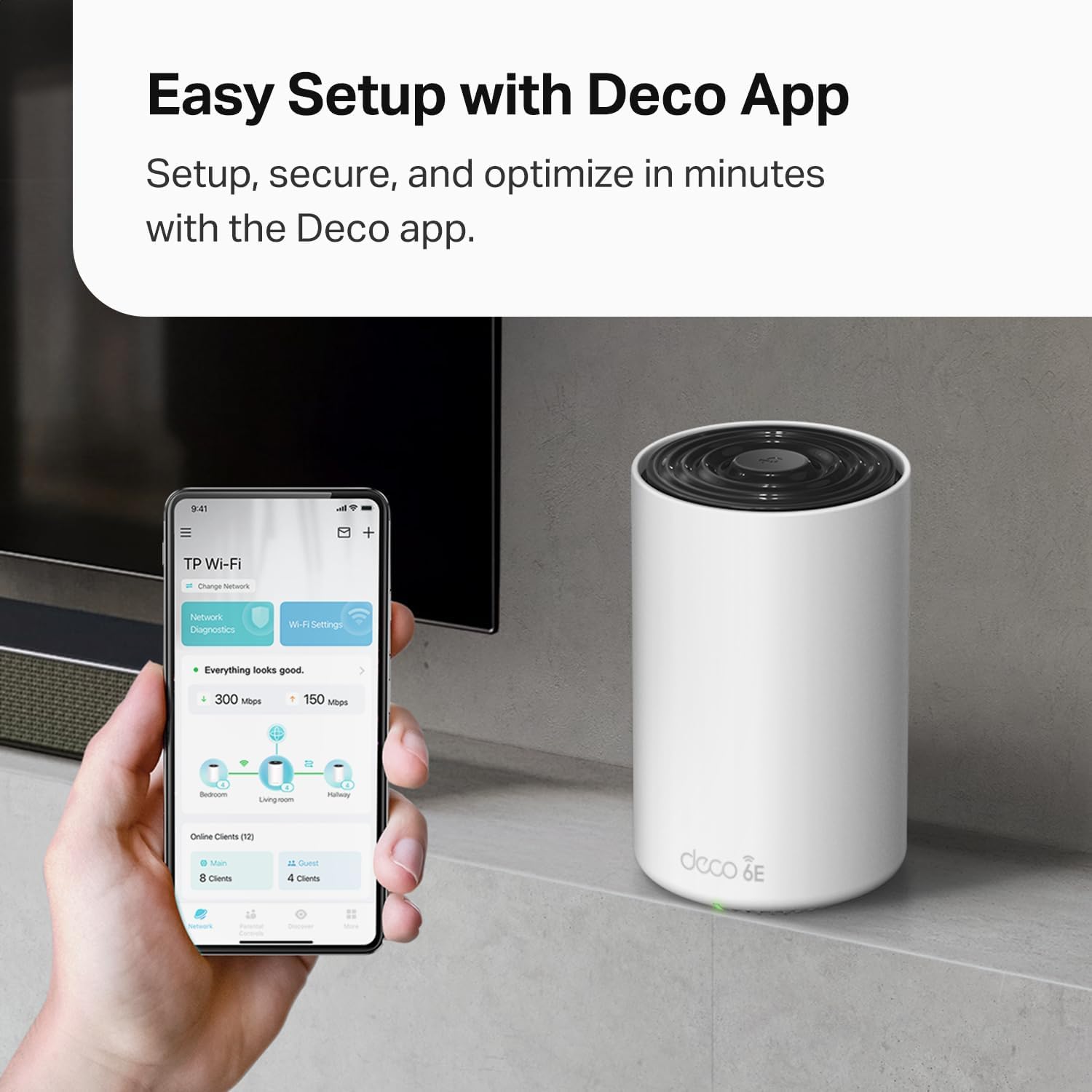 TP‑Link Deco XE70 Pro tamaño comparado con objeto cotidiano para escala