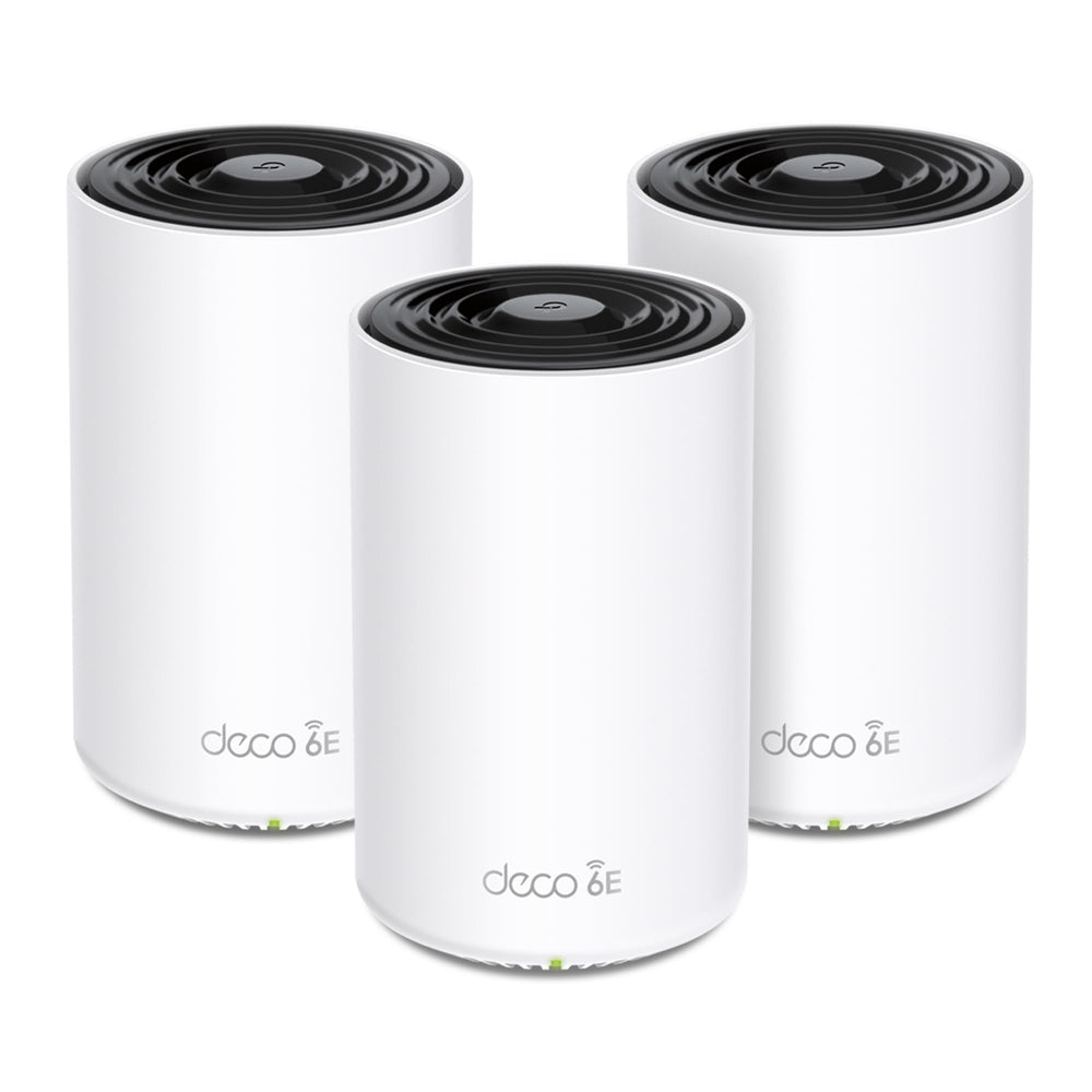 TP‑Link Deco XE70 Pro frente mostrando diseño minimalista y señal constante