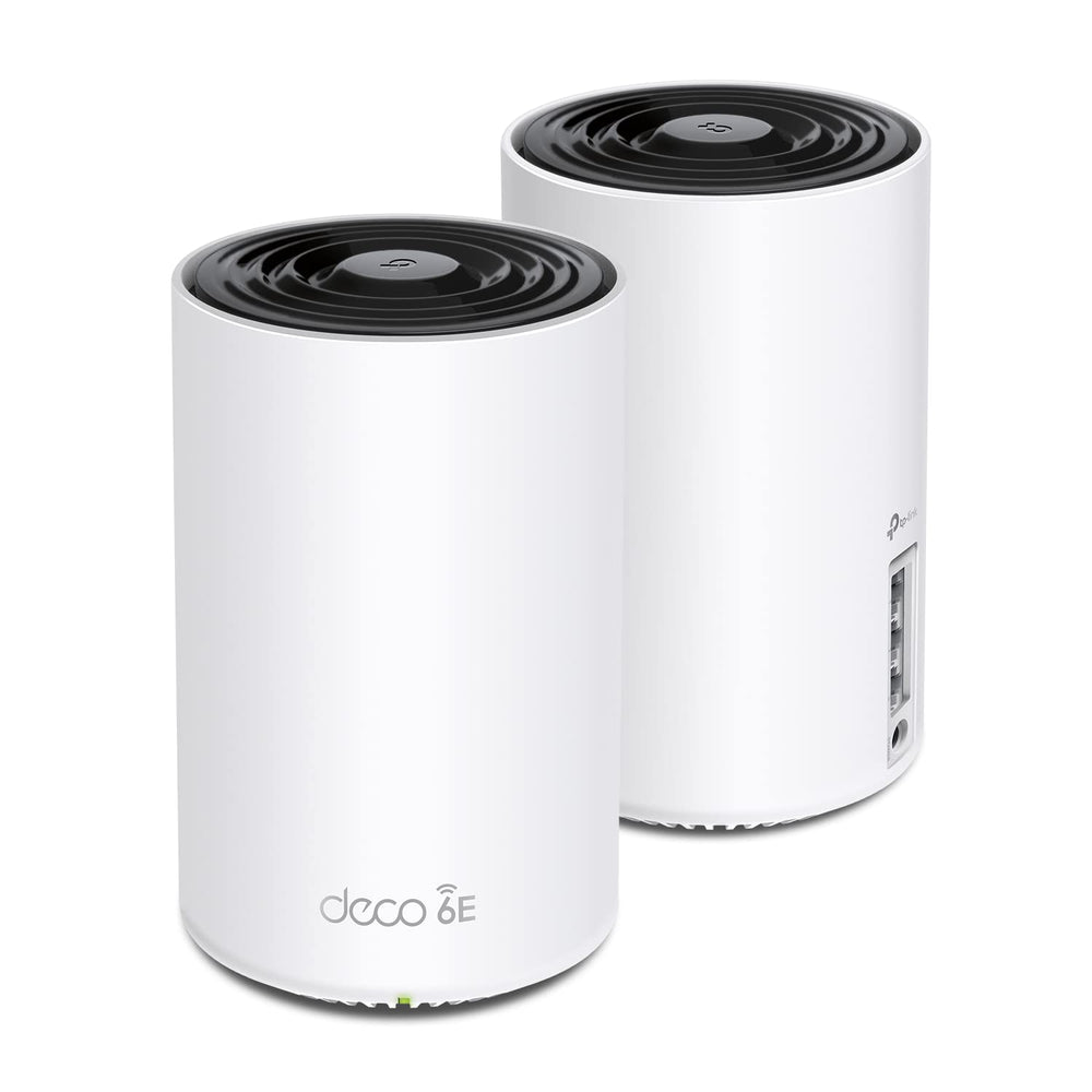 TP‑Link Deco XE75 frontal del pack mostrando diseño y cobertura mejorada