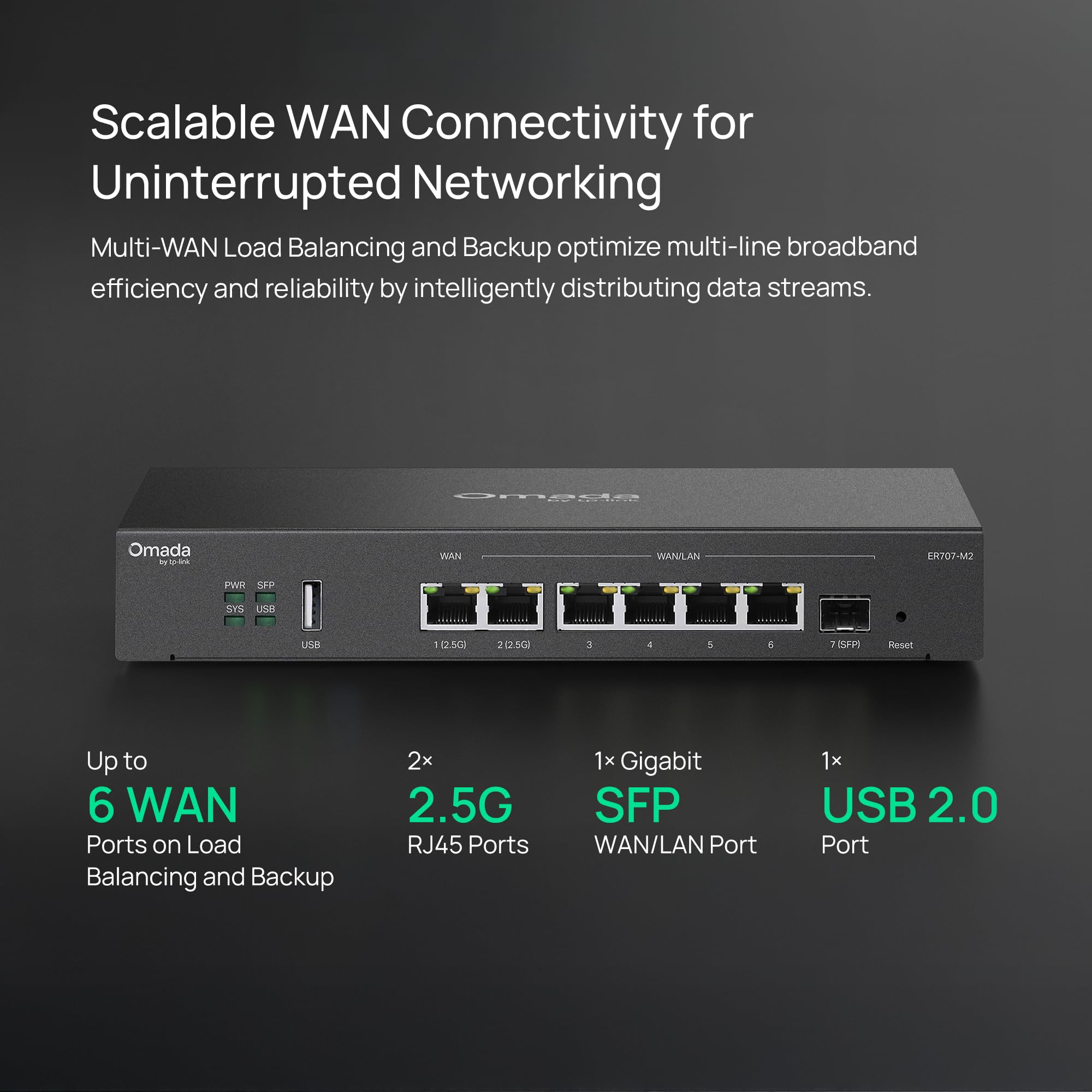 TP-Link ER707-M2 primer plano del puerto SFP mostrando conectividad fibra