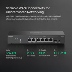 TP-Link ER707-M2 primer plano del puerto SFP mostrando conectividad fibra