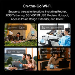 TP‑Link Roam 6 en mochila de viaje, aporta internet seguro en ruta